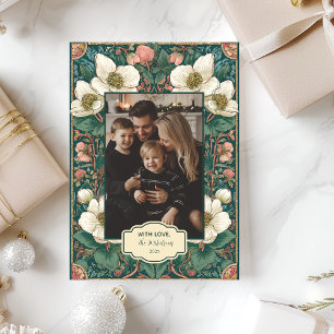 Tarjeta Festiva Navidades florales de invierno con elegancia fotog