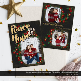 Tarjeta Festiva Navidades florales de Paz y Esperanza Purpurina fo