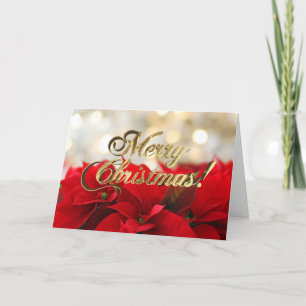 Tarjeta Festiva Navidades florales de Poinsettia Roja Faux Gold Sc