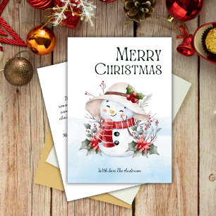 Tarjeta Festiva Navidades florales de Snowman cubanos