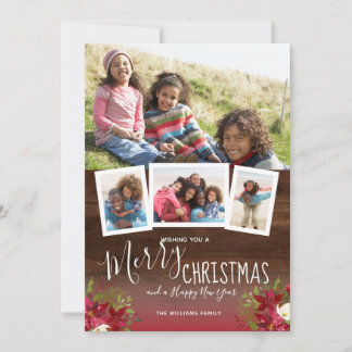 Tarjeta Festiva Navidades florales Felices Año Nuevo Madera 4 Foto