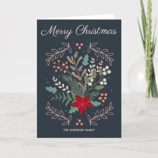 Tarjeta Festiva Navidades florales lindos y llamativos coloridos