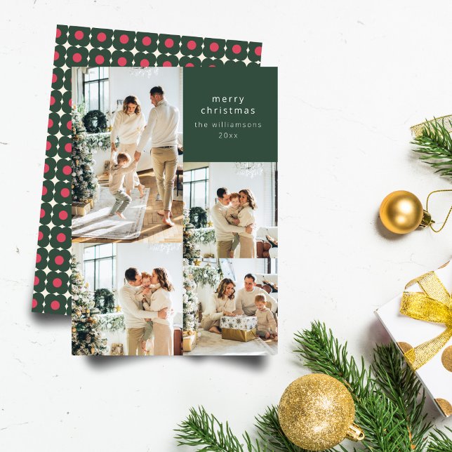 Tarjeta Festiva Navidades Florales Retro Verde MultiCollage de fot (Subido por el creador)