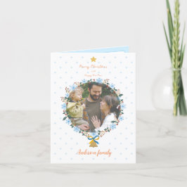 Tarjeta Festiva Navidades florales suaves y foto de año nuevo