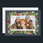 Tarjeta Festiva Navidades florales tradicionales de acuarela   fol<br><div class="desc">Navidades tradicionales de acuarela floral y follaje Tarjeta de vacaciones. Hermoso follaje pintado con acuarela y texto de escritura moderno. Parte de una colección.</div>