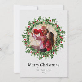 Tarjeta Festiva Navidades florales verdes y rojas de la moda Foto