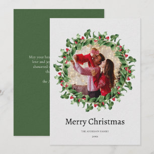 Tarjeta Festiva Navidades florales verdes y rojas de la moda Foto