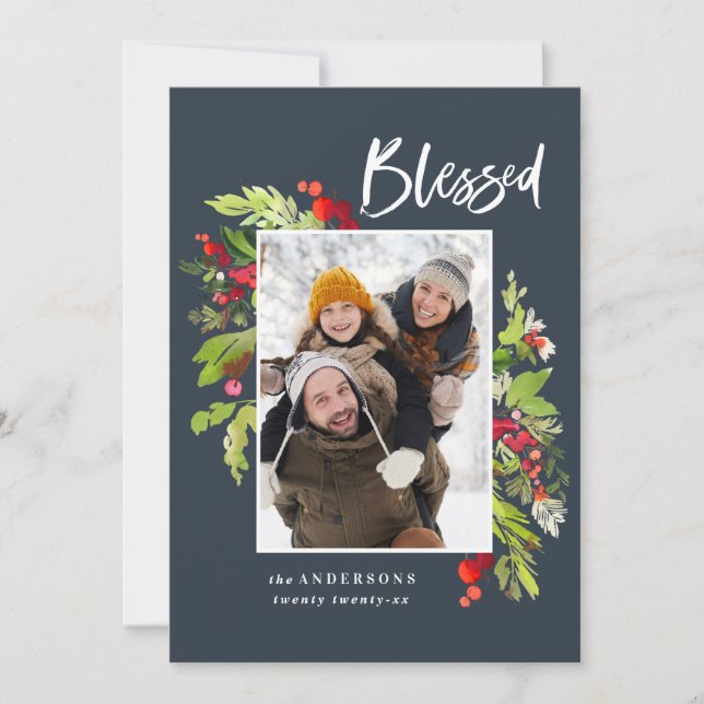Tarjeta Festiva Navidades florales y folclóricos de acuarela bendi (Anverso)