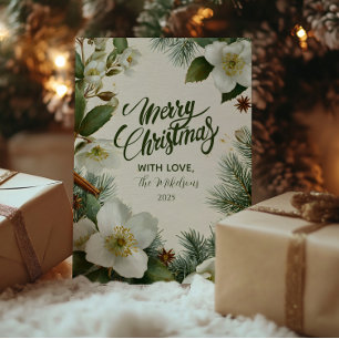 Tarjeta Festiva Navidades Flores de invierno blancas