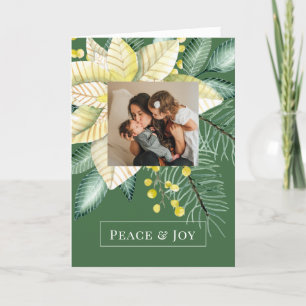 Tarjeta Festiva Navidades Flores De Invierno Paz Y Alegría Foto