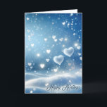 Tarjeta Festiva Navidades flotantes de corazones de nieve<br><div class="desc">Los corazones flotantes bailan en medio de un sereno paisaje nevado iluminado por un suave resplandor etéreo. Se puede cambiar todo el texto.</div>