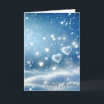 Tarjeta Festiva Navidades flotantes de corazones de nieve<br><div class="desc">Los corazones flotantes bailan en medio de un sereno paisaje nevado iluminado por un suave resplandor etéreo. Se puede cambiar todo el texto.</div>