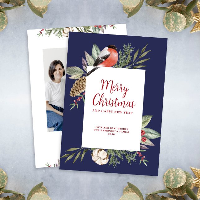 Tarjeta Festiva Navidades Foliage Blue Photo (Subido por el creador)