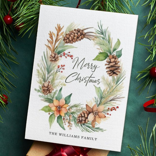 Tarjeta Festiva Navidades Foliage de Holiday Wreath Pinecones Berr (Subido por el creador)