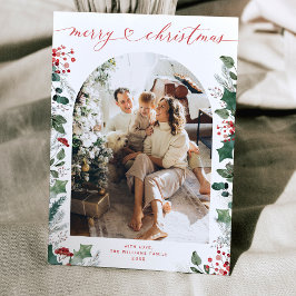 Tarjeta Festiva Navidades Foliage Single Photo Arch
