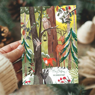 Tarjeta Festiva Navidades forestales ecológicos de animales de bos