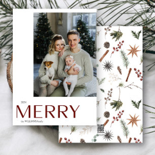Tarjeta Festiva Navidades Foto Acuarela Floral Botánica
