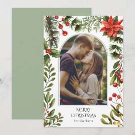 Tarjeta Festiva Navidades Foto Arco Acuarela Red Berries Floral