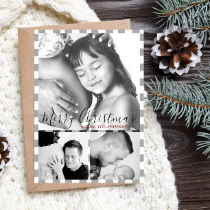 Tarjeta Festiva Navidades Foto Black Plaid Gingham Pattern
