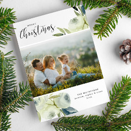 Tarjeta Festiva Navidades Foto Bonito Acuarela Floral Bendecida