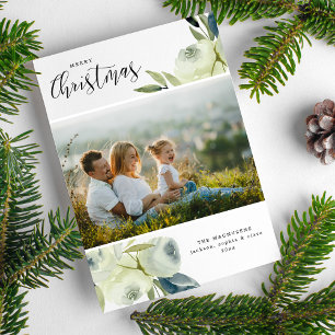 Tarjeta Festiva Navidades Foto Bonito Acuarela Floral Bendecida