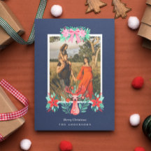 Navidades Foto de reno Floral Azul