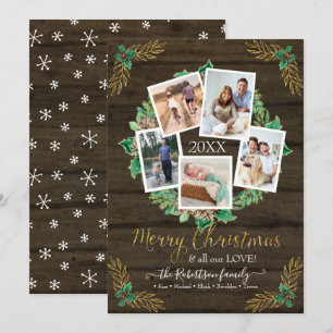 Tarjeta Festiva Navidades Foto de Wreath Gold Rustic acuarela