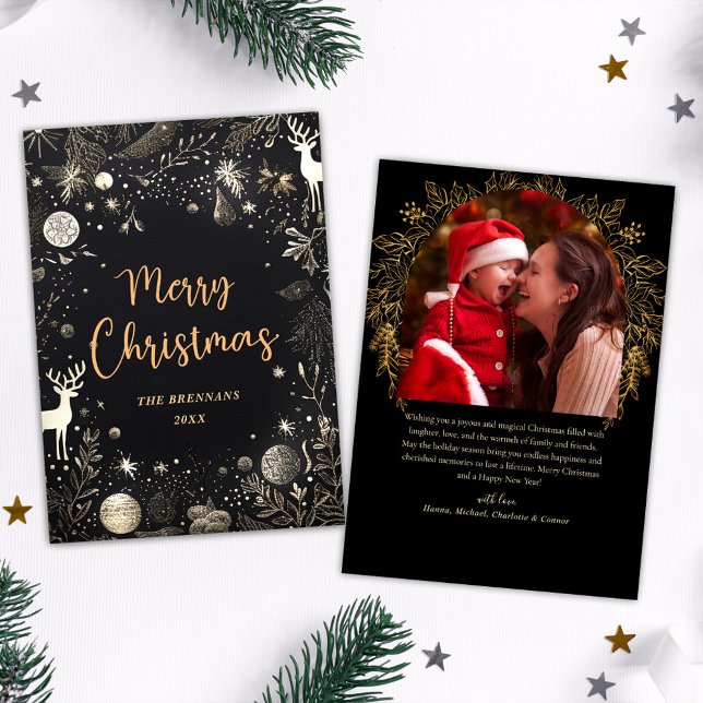 Tarjeta Festiva Navidades Foto Elegante Única Moderna (Christmas Photo Elegant Unique Modern Holiday Card)