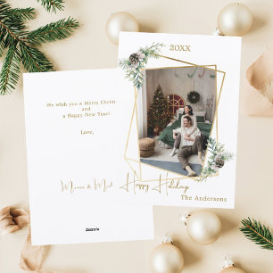Tarjeta Festiva Navidades foto geométrica de oro moderno