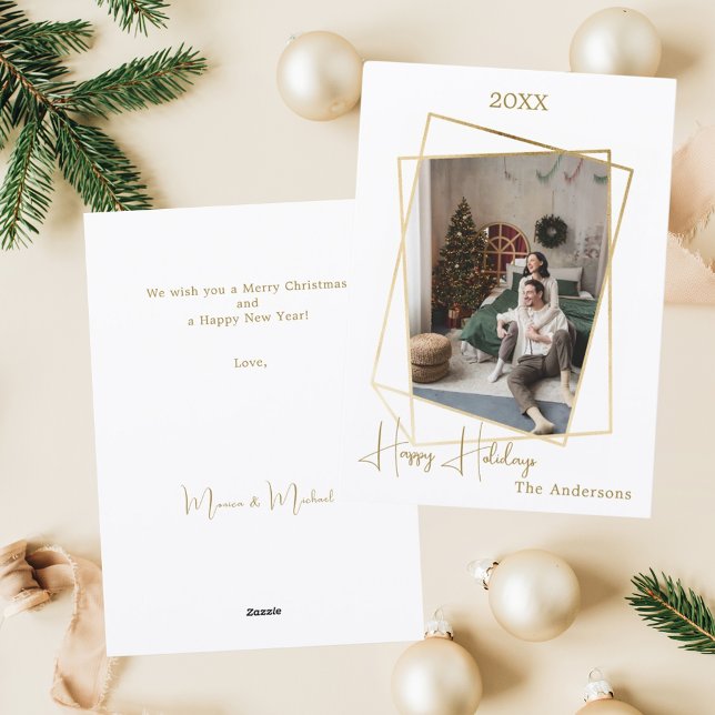 Tarjeta Festiva Navidades foto geométrica de oro moderno (Subido por el creador)