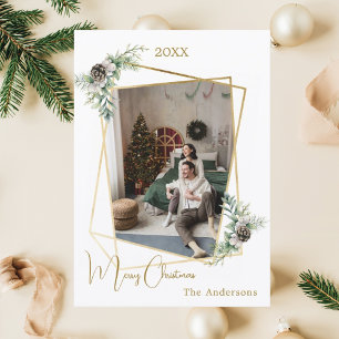 Tarjeta Festiva Navidades foto geométrica de oro moderno