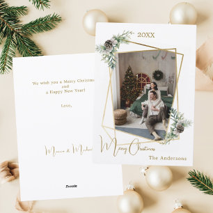 Tarjeta Festiva Navidades foto geométrica de oro moderno