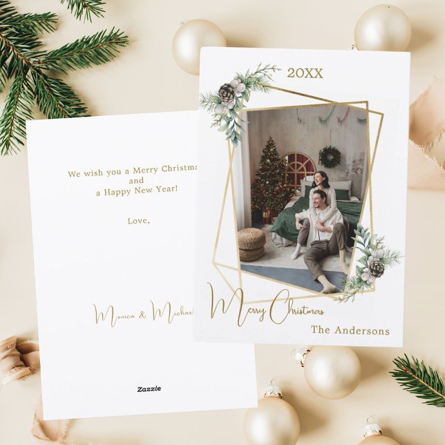 Tarjeta Festiva Navidades foto geométrica de oro moderno (Subido por el creador)