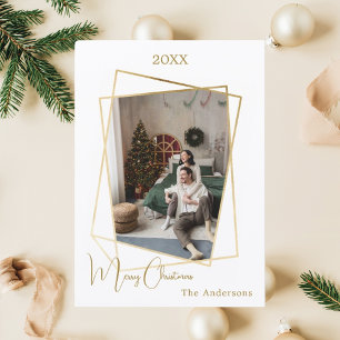 Tarjeta Festiva Navidades foto geométrica de oro moderno