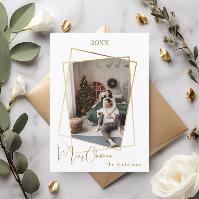 Tarjeta Festiva Navidades foto geométrica de oro moderno (Subido por el creador)