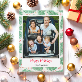 Tarjeta Festiva Navidades Foto Greenery Xmas Happy Holidays Card