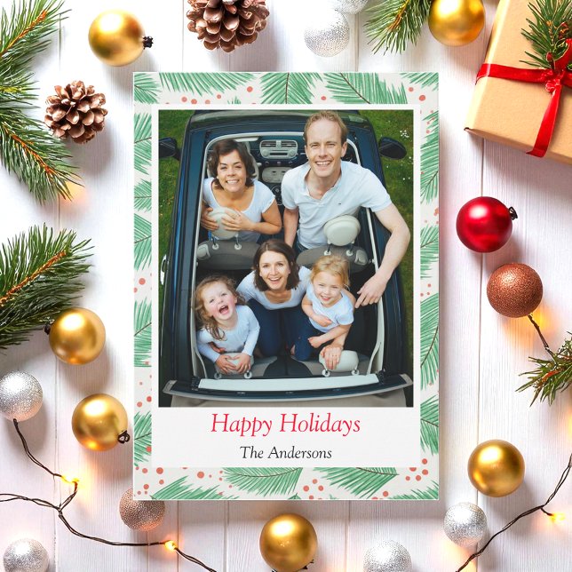 Tarjeta Festiva Navidades Foto Greenery Xmas Happy Holidays Card (Subido por el creador)