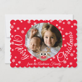 Tarjeta Festiva Navidades Foto Guión Blanco Rojo Rata Rindeo