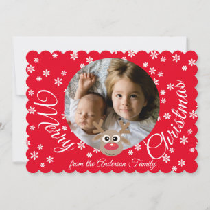 Tarjeta Festiva Navidades Foto Guión Blanco Rojo Rata Rindeo