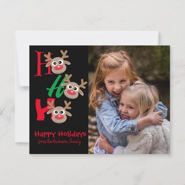 Tarjeta Festiva Navidades Foto Ho Ho Ho Ho Ho Personalizado reno n (Anverso)