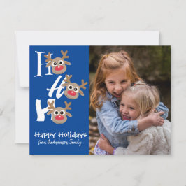 Tarjeta Festiva Navidades Foto Ho Ho Ho Ho Novedad azul reno