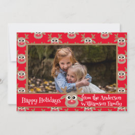Tarjeta Festiva Navidades Foto Patrón de reno blanco rojo