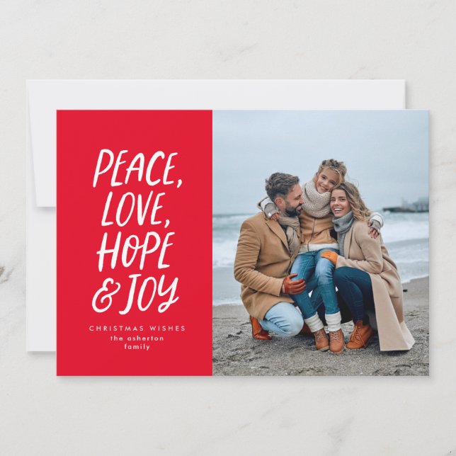 Tarjeta Festiva Navidades foto paz amor esperanza alegría rojo (Anverso)
