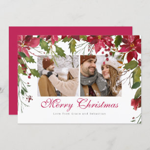 Tarjeta Festiva Navidades Foto personalizada de Poinsettia
