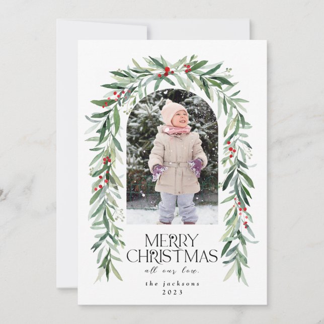 Tarjeta Festiva Navidades Foto Rustic Mistletoe Holiday Card (Anverso)