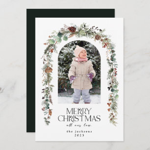 Tarjeta Festiva Navidades Foto Rústica Verdor Berries Cedar