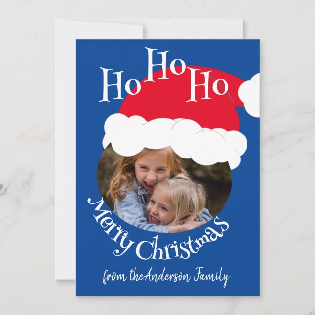 Tarjeta Festiva Navidades Foto Santa Hat Cute Blue (Anverso)