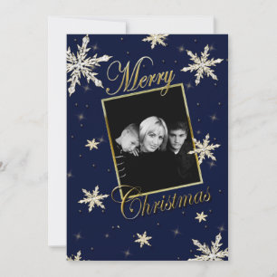 TARJETA FESTIVA NAVIDADES - FOTO ÚNICA - SNOWFLAKES - NAVY/GOLD