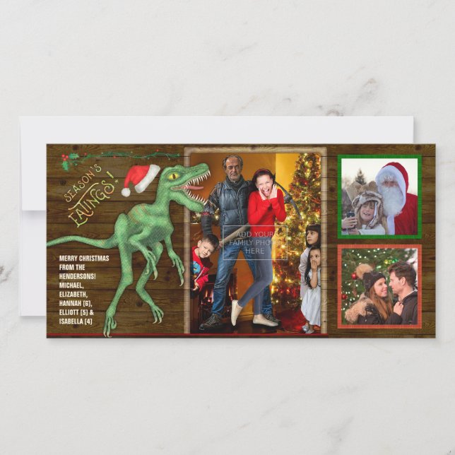 Tarjeta Festiva Navidades Fotografía divertida de Velociraptor Din (Anverso)