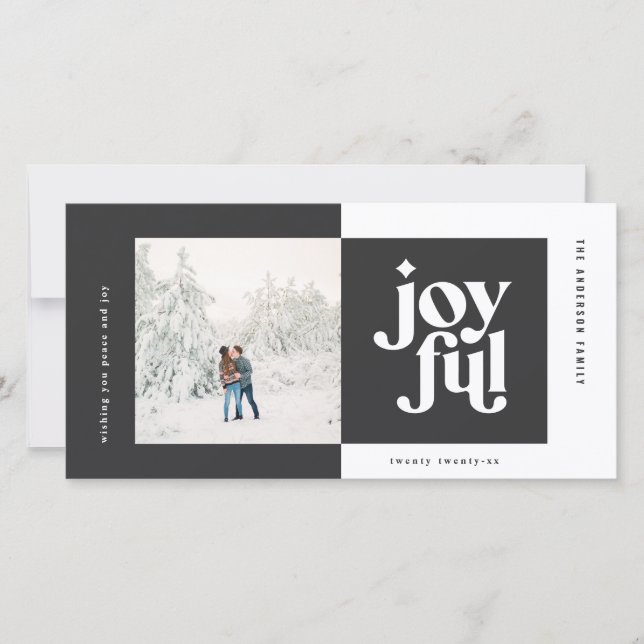 Tarjeta Festiva Navidades fotografía moderna y alegre tipografía n (Anverso)